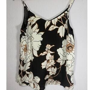 Apt 9 Black Ivory Floral Satin Cami Womens Straps Top Size S Coquette Y2K